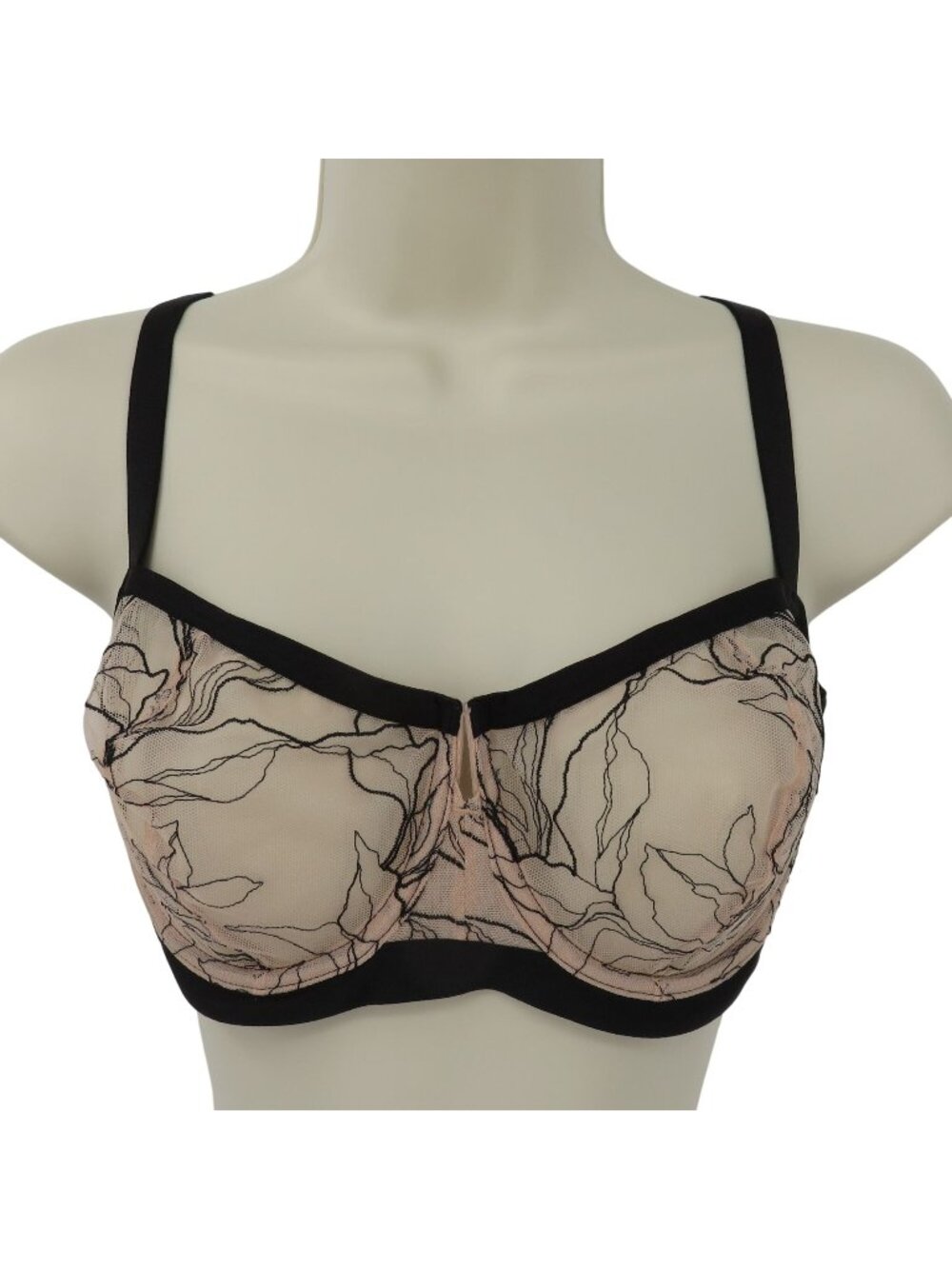 Soma 36DD Linework Embroidered Balconette Bra Black Pink Mesh Unlined Underwire
